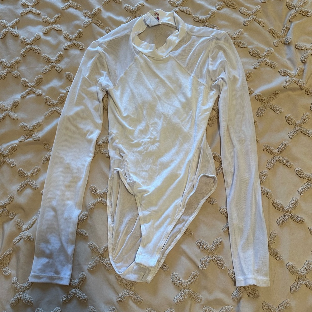 Best Cody white sheer long sleeve bodysuit top